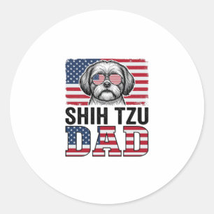 Vintage-Shih-Tzu-Vater-patriotisches-Hunde-Shirt-D Runder Aufkleber