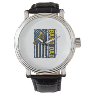 Vintage-Shirt mit Posaune und amerikanischer Flagg Armbanduhr