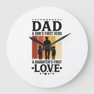 Vintage-Shirt Vater Sohn Erster Held Tochter Erste Große Wanduhr