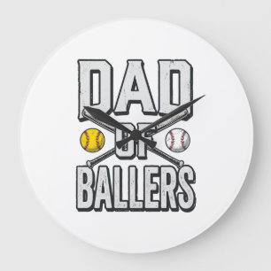 Vintage-Shirt: Vater von Ballers Softball und Base Große Wanduhr