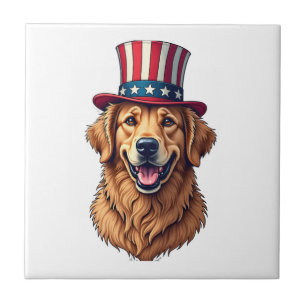 Vintage-Shirt zum vierten Juli Golden Retriever 4 Fliese