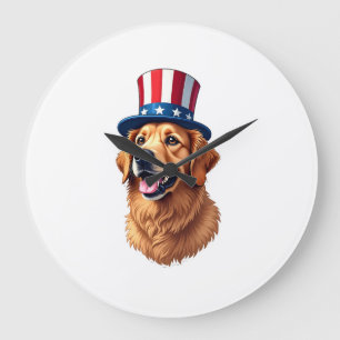 Vintage-Shirt zum vierten Juli Golden Retriever Große Wanduhr