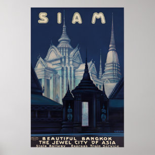 Vintage Siam Bangkok Reiseplakat Druck, Thailand Poster