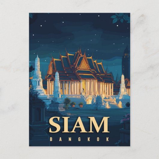 Vintage Siam Bangkok-Tempel Postkarte (Vorderseite)
