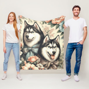 Vintage sibirische Husky-Illustration Fleecedecke