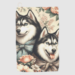 Vintage sibirische Husky-Illustration Golfhandtuch
