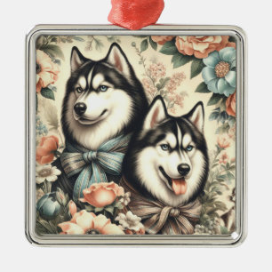 Vintage sibirische Husky-Illustration Ornament Aus Metall