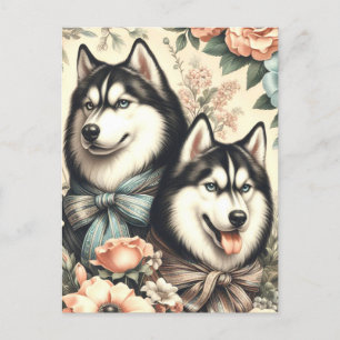 Vintage sibirische Husky-Illustration Postkarte