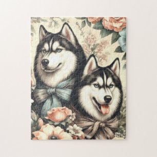 Vintage sibirische Husky-Illustration Puzzle