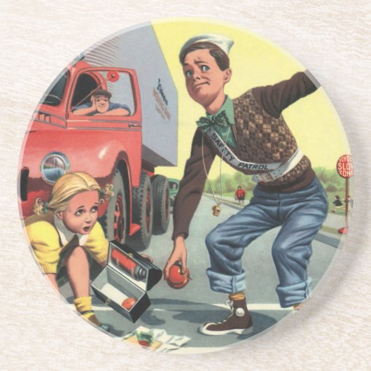 Vintage Sicherheitspatrouille Sandstein Untersetzer (Vorne)