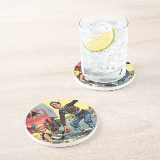 Vintage Sicherheitspatrouille Sandstein Untersetzer (Seite)