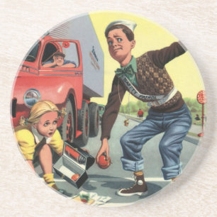 Vintage Sicherheitsstreife Ampelwacht Helferin Mäd Sandstein Untersetzer