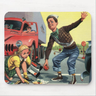 Vintage Sicherheitsstreife Verkehrspolizist hilft  Mousepad
