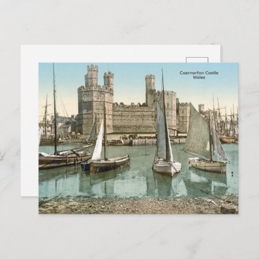 Vintage Sicht Caernarfon Castle, Wales Postkarte (Vorne/Hinten)