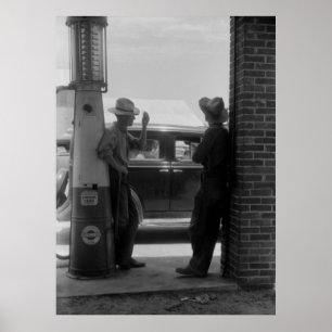 Vintage sichtbare Gas-Pumpen- und Autovierziger Poster