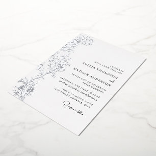 Vintage-Silber-Blumen-Hochzeitsfolien-Einladung Folieneinladung