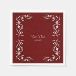 Vintage Silber Blumen Name Rot Hochzeitsfeier Serviette