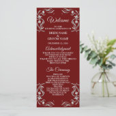 Vintage Silber Blumenmuster Rote elegante Hochzeit Programm (Stehend Vorderseite)
