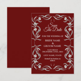 Vintage Silber Blumenmuster Rote elegante Hochzeit Save The Date