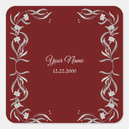 Vintage Silber Blumenmuster Rote Hochzeitsfeier Quadratischer Aufkleber
