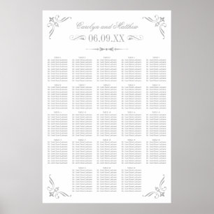 Vintage Silber Hochzeitssitzplan mit florierender Poster