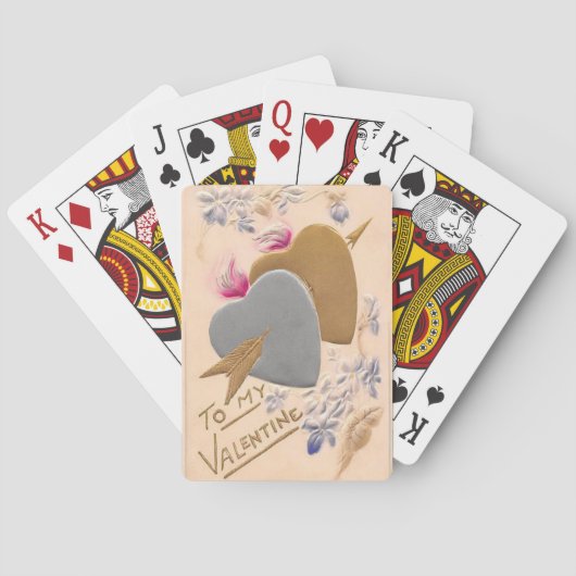 Vintage Silber-u. Goldherzenvalentine-Postkarte Spielkarten (Rückseite)
