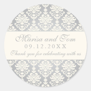 Vintage Silber- und Elfenbein-Damaskus-Hochzeit Runder Aufkleber