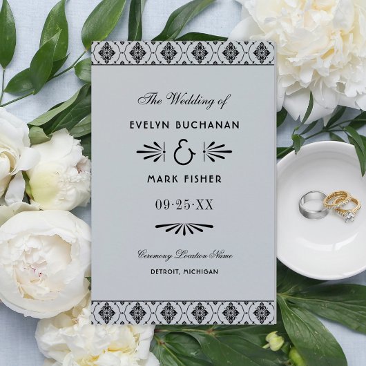 Vintage Silber- und Schwarz Art Deco Hochzeitsprog