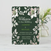 Vintage Silber- und Smaragdgrüne Blumenhochzeit Einladung (Stehend Vorderseite)