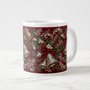 Vintage Silber-Weihnachtsglocken & Burgunderroter Jumbo-Tasse