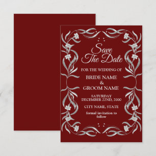 Vintage Silberflorale Muster Rote Elegante Hochzei Save The Date