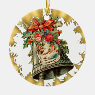 Vintage Silberglocken Keramik-Weihnachtsbaumschmuc Keramikornament
