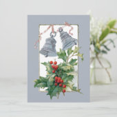 Vintage silberne Bell und Stechpalme Feiertagskarte (Stehend Vorderseite)