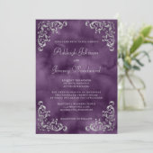 Vintage Silberne Lila Wasserfarbenhochzeit Einladung (Stehend Vorderseite)
