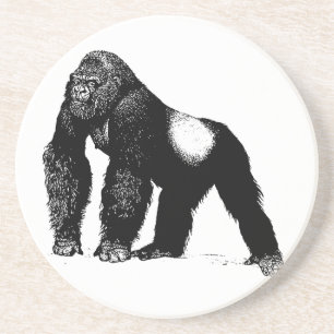 Vintage Silberrücken-Gorilla-Illustration, Schwarz Getränkeuntersetzer