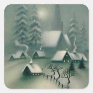 Vintage Silent Night Weihnachtslandschaft Quadratischer Aufkleber