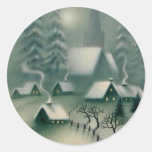 Vintage Silent Night Weihnachtslandschaft Runder Aufkleber