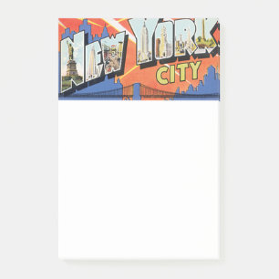 Vintage-Silhouette der New Yorker Skyline und Name Post-it Klebezettel
