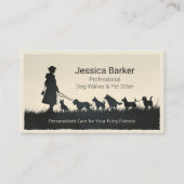 Vintage Silhouette Dog Walker und Pet Sitter Visitenkarte (Vorderseite)