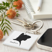 Vintage Silhouette Frauen in Hat Personal Schlüsselanhänger (Vorderseite rechts)