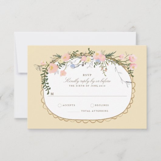Vintage Silhouette Frühlingsblütenhochzeit RSVP Karte (Vorderseite)
