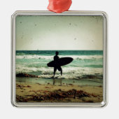 Vintage Silhouette für Surfer Silbernes Ornament (Vorne)