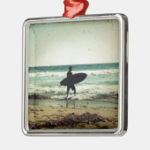 Vintage Silhouette für Surfer Silbernes Ornament (Links)