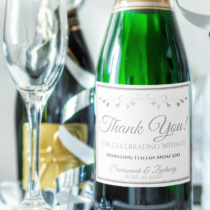 Vintage Silver Border Elegante Wedding Danke Schaumweinetikett
