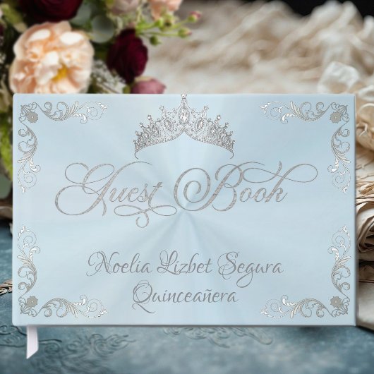 Vintage Silver Border & Tiara - Pastel Blue Gästebuch