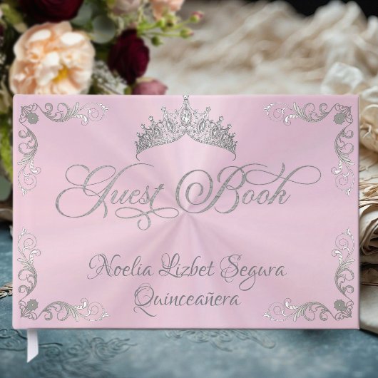 Vintage Silver Border & Tiara - Pastel Pink Gästebuch