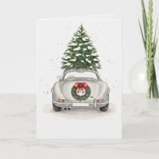 Vintage Silver Car with Christmas Tree Card Karte (Vorderseite)