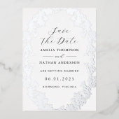 Vintage Silver Floral Wedding Save The Date  Folieneinladung (Vorderseite)
