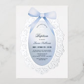 Vintage Silver Frame Blue Bow Taufe Folieneinladung (Vorderseite)