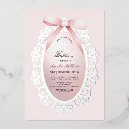 Vintage Silver Frame Rosa Bow Taufe Folieneinladung